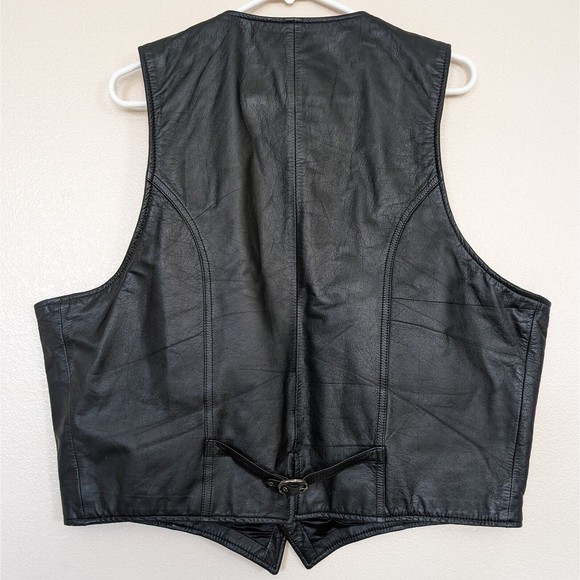 Vintage Star Gear Black Genuine Leather Vest Size 50 Motorcycle Cut - Picture 2 of 11